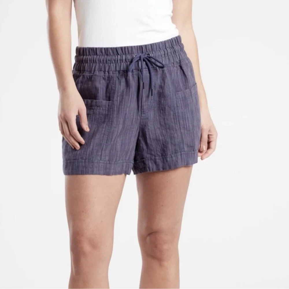 Athleta Cabo Linen Textured Short 4" Navy Pull-On Comfy Earthy Blue Size 20 - Picture 3 of 10